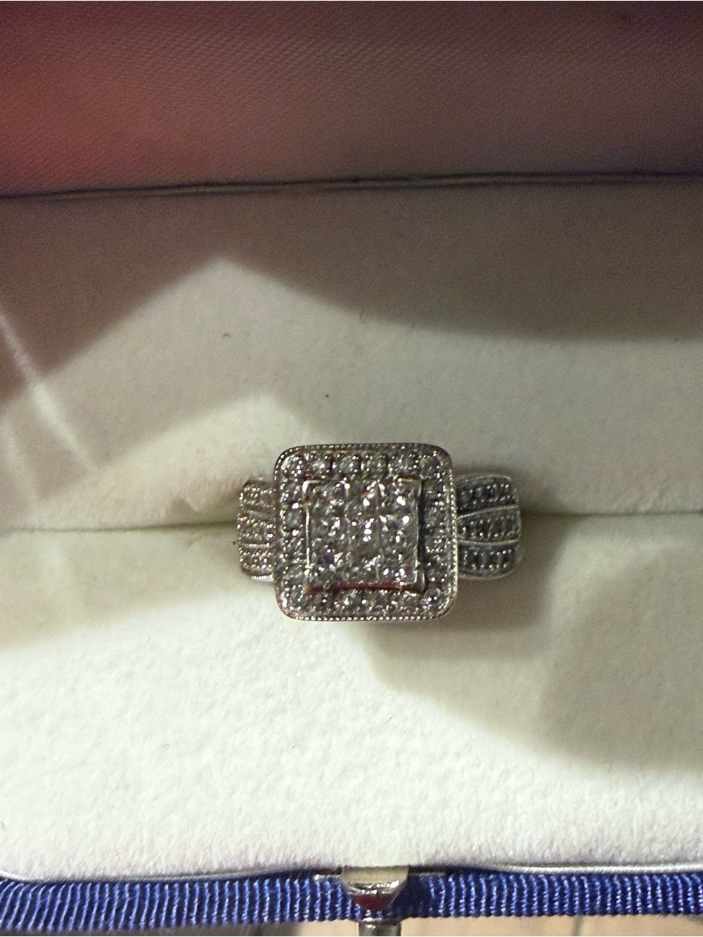 Kay’s Jewelry Silver-Tone Square Halo Diamond Cluster Ring - White